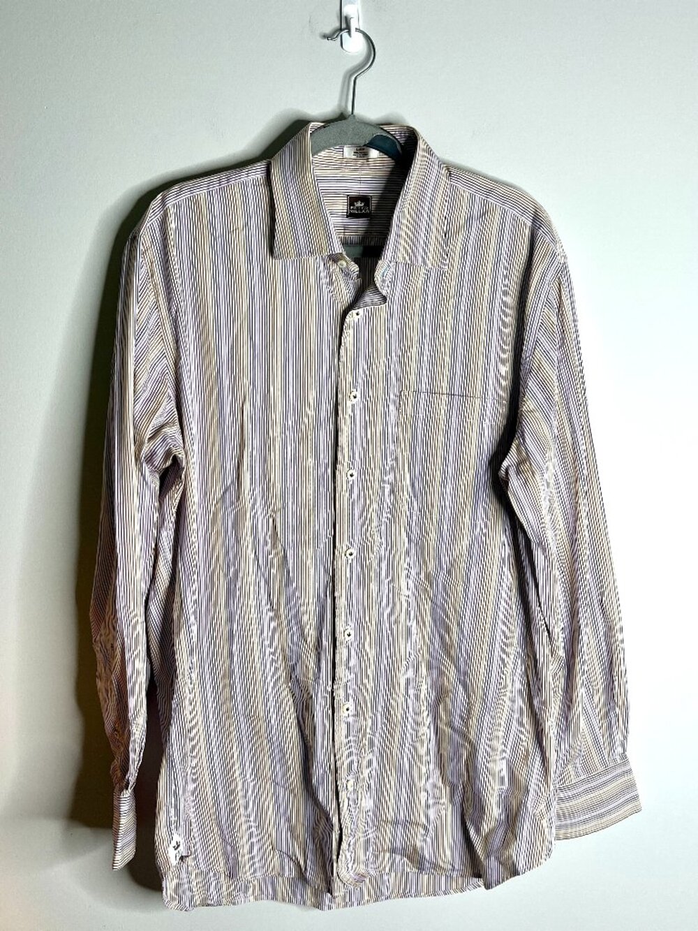 Peter Millar 100% Cotton Purple Brown Pinstriped Button-Down Career Classic L